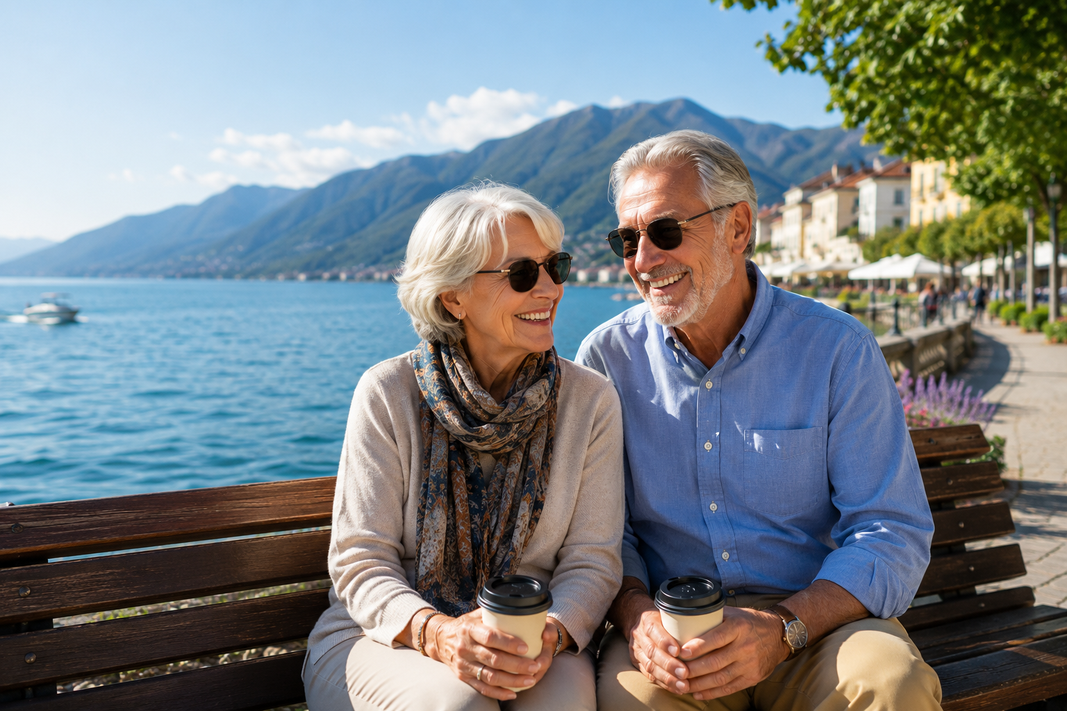Older couple enjoying a scenic waterfront setting